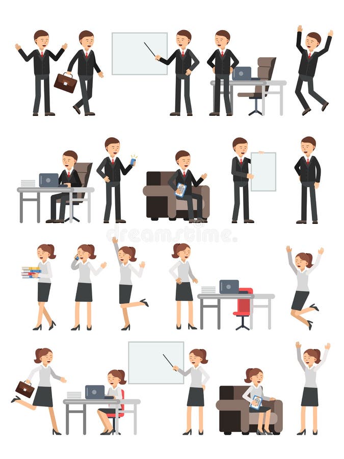 Different Business Peoples Male and Female in Action Poses. Stock Vector -  Illustration of character, active: 107415114