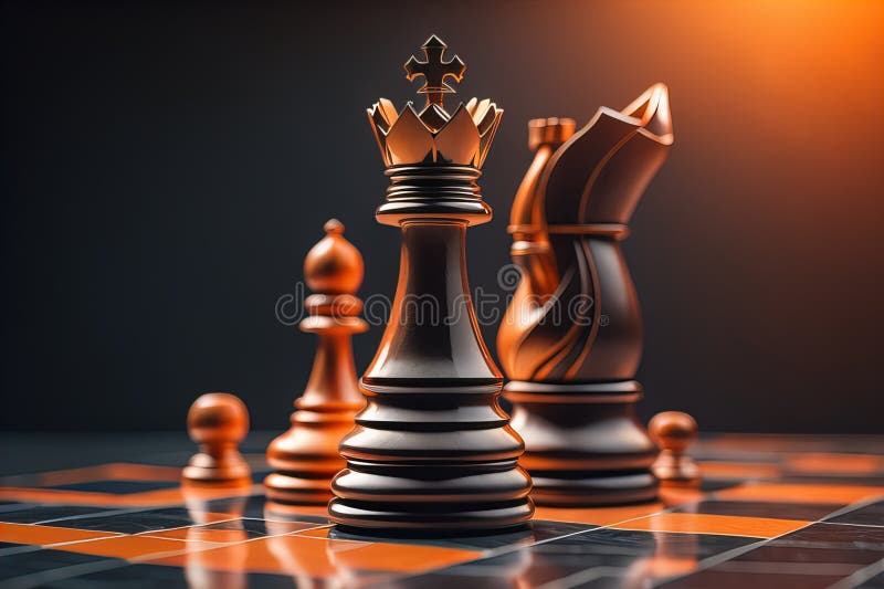 Diferite piese de șah pe fond de culoare solidă. ai generativ stock illustration
