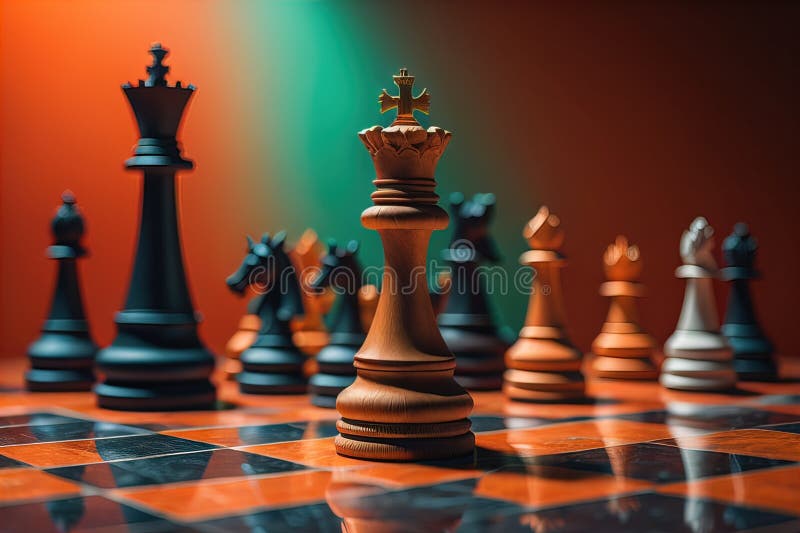 Diferite piese de șah pe fond de culoare solidă. ai generativ royalty free illustration