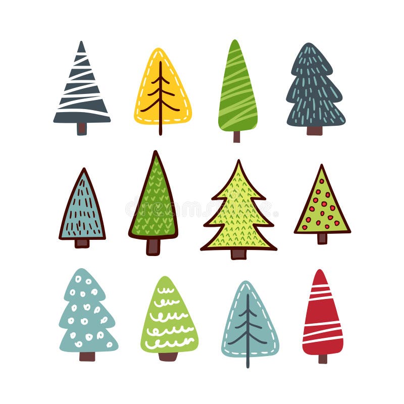Different Christmas tree set stock illustration