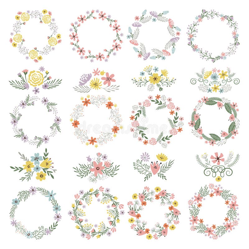 Different circle shapes with floral elements. Wedding frames vector set stock illustration Different circle shapes with floral elements. Wedding frames vector set stock illustration