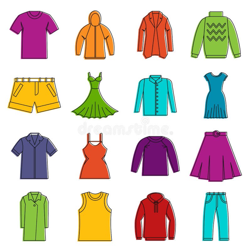 Different Clothes Icons Set, Cartoon Style Stock Vector - Illustration ...