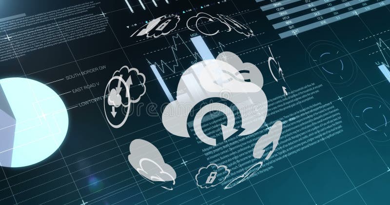 Different clouds icons and graphs 4k vector illustration
