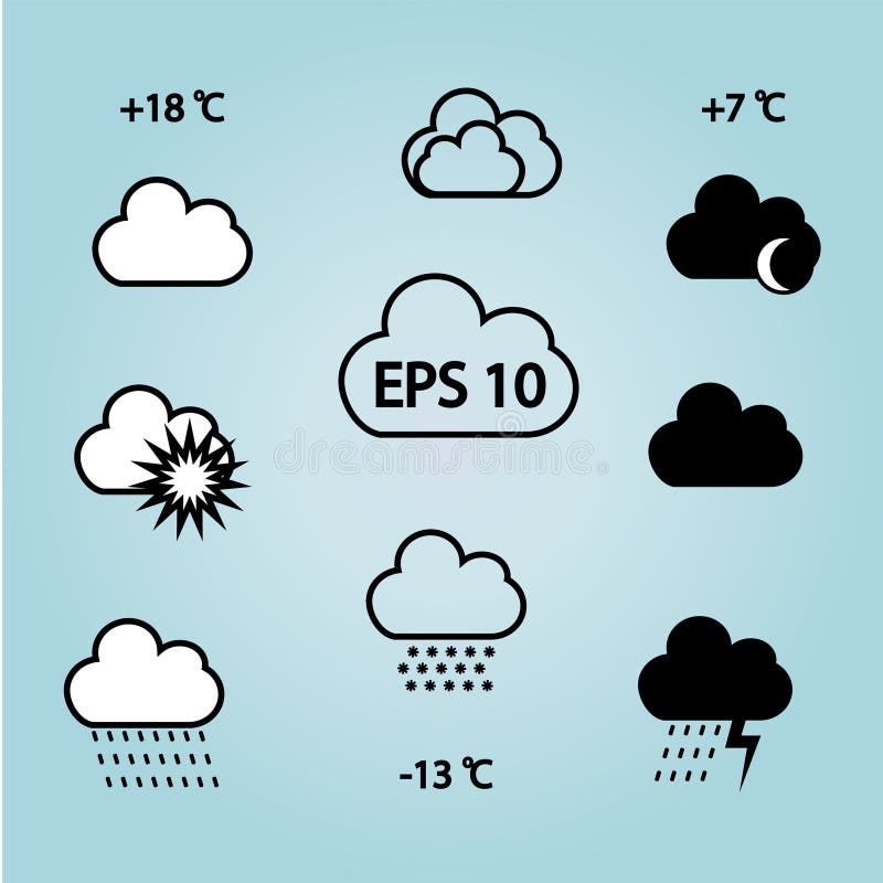 Different Clouds with the Sun,rain.weather Symbols Stock Vector