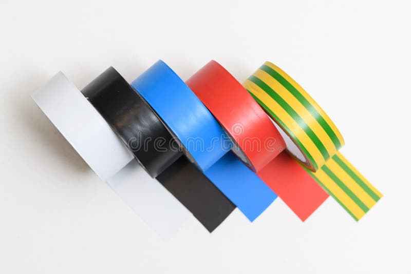 Different Colored Insulating Tapes on White Background Stock Photo