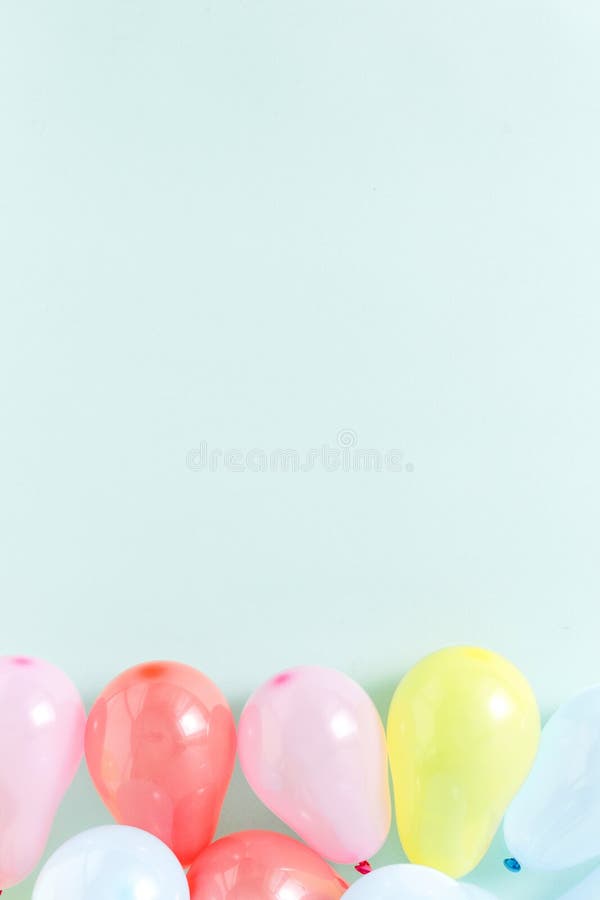 Different Colorful Balloons Pastel Blue Background Copy Space Fl Stock