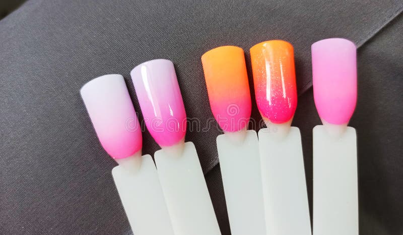 Different Colorful Nails Polish Manicure Palette Background Samples Of Nail  Varnishes False Display Nail Art Fan