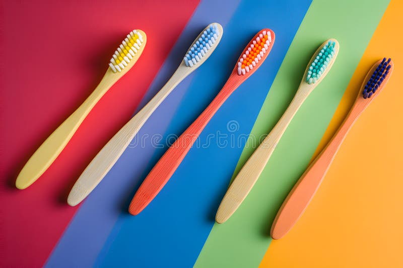 Different colorful toothbrushes with an isolated background vector illustration