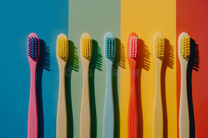 Different colorful toothbrushes with an isolated background stock illustration