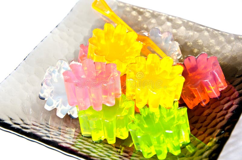 Different Gelatin Sweet Fruit Candy Candies Sugar. Assorted Colorful