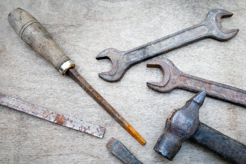 Different Construction And Hand Tools On Wooden Board Stock Image