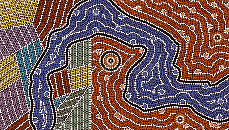 A illustration based on aboriginal style of dot painting depicting different cultures. Australian aboriginal border vectors