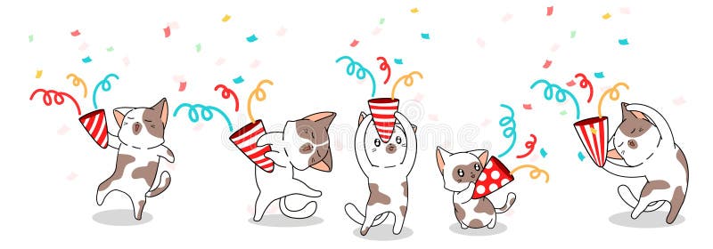 5 different cute cats are celebrating in happy day