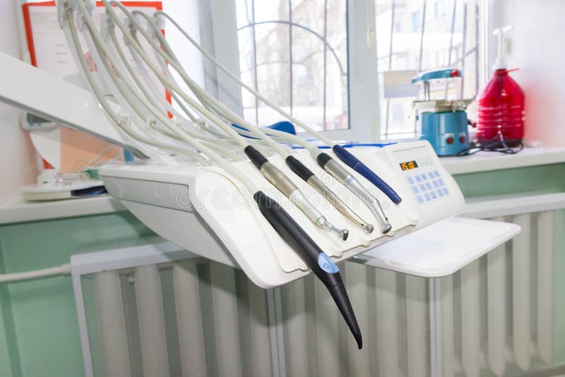 Different Dental Instruments and Tools in a Dentists Office Stock Image
