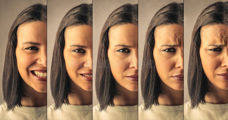 Different expressions on the same female face