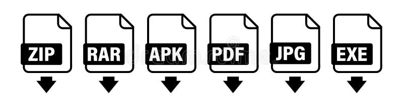 Different file formats icon set. Image with file formats collection. Document icon vector. Pdf jpg zip txt format file vector icon stock illustration