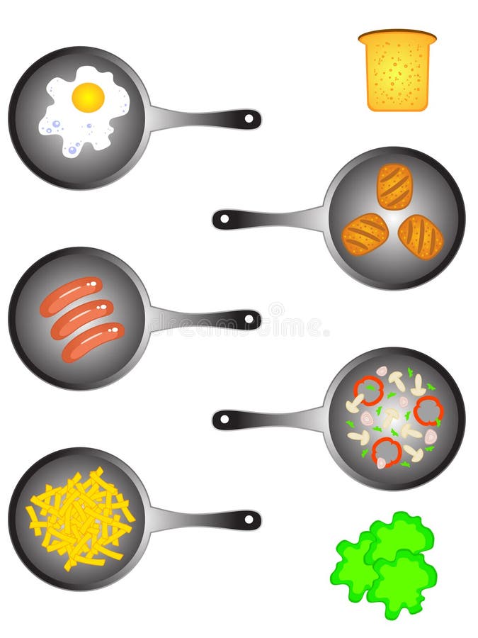 Different food in the pans