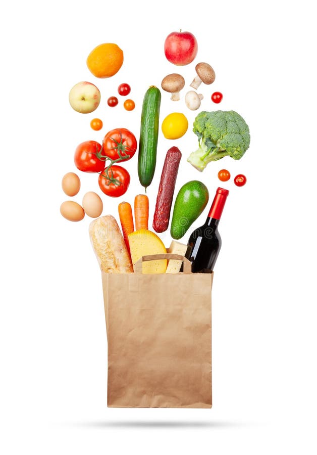 Different Food in Recycling Paper Bag Stock Photo Image of food