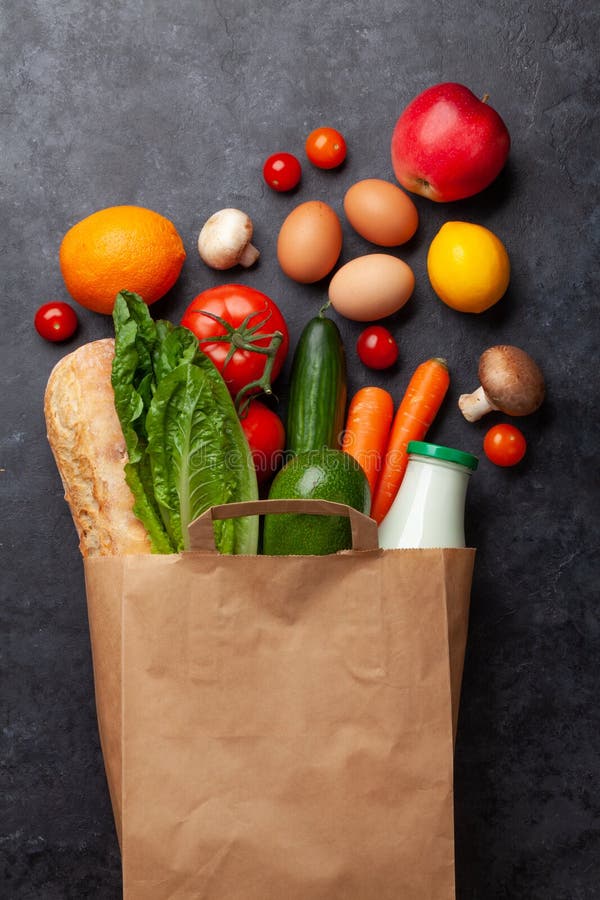 Different Food in Recycling Paper Bag Stock Photo Image of concept