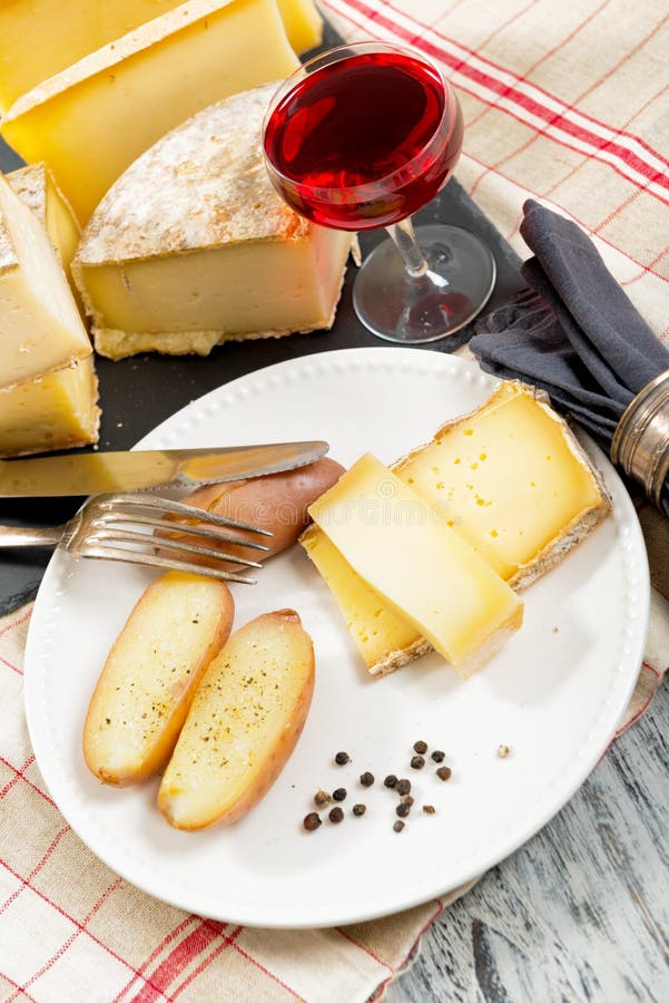 Different French Cheeses with a Glass of Wine Stock Image Image of