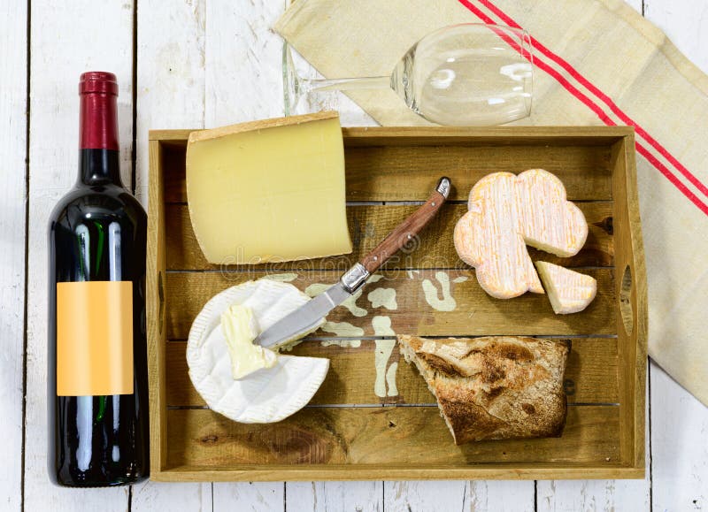 Different French Cheeses with Red Wine Stock Photo Image of brie