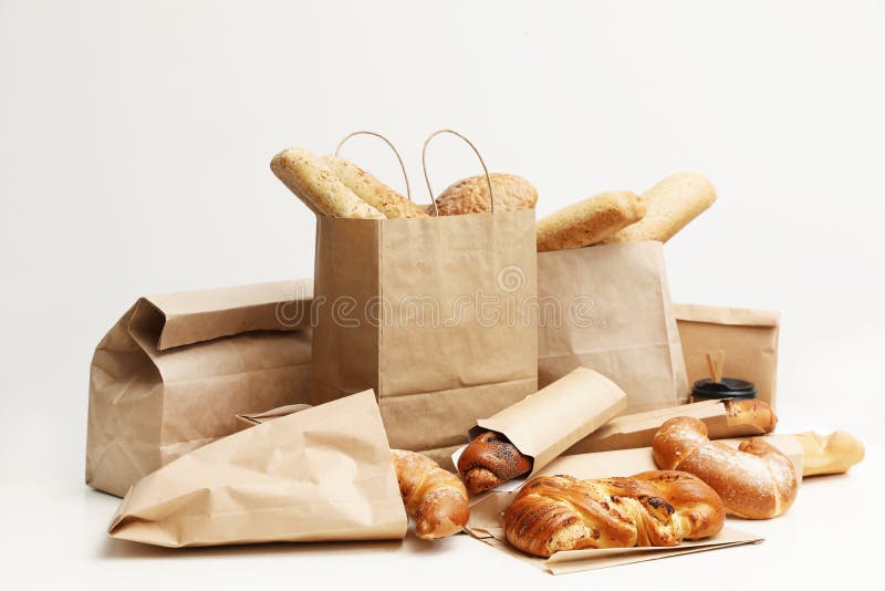 Different Fresh Bakery Products in Paper Bags Stock Image - Image of  object, away: 142365891