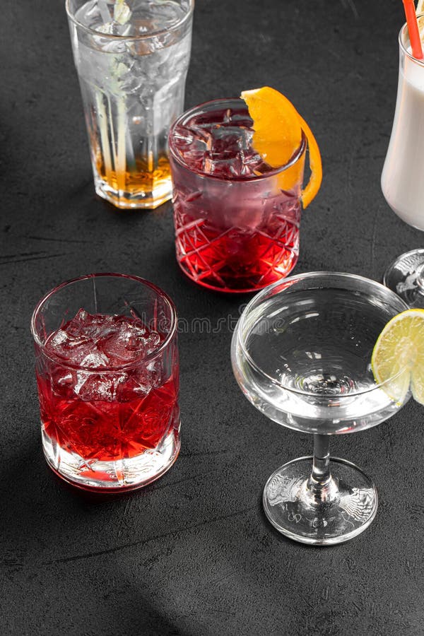 Different Glasses with Assorted Cocktails Stock Image Image of juice