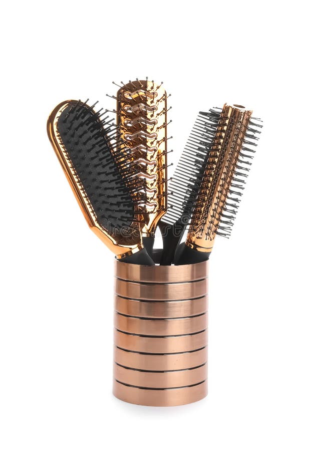 Different Hair Brushes and Comb in Holder Isolated Stock Image - Image of  brush, brushes: 188345755