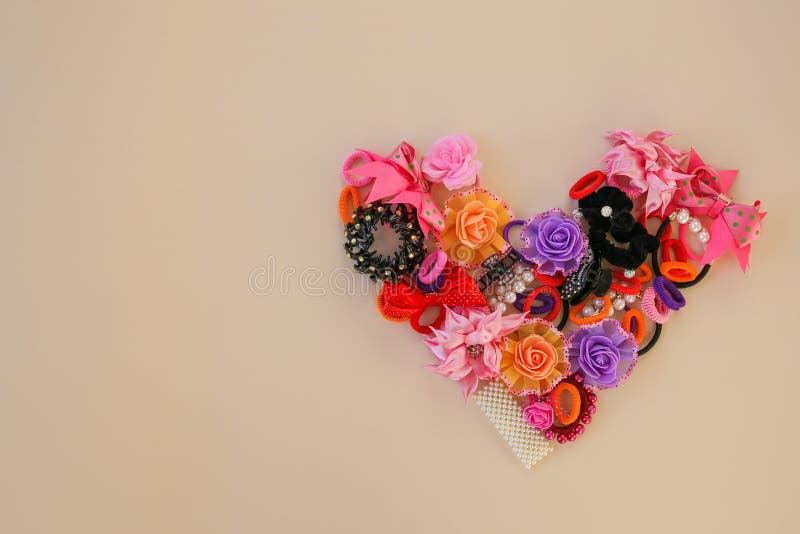Different Hair Clips on Beige Background. Flat Lay. Top View Stock