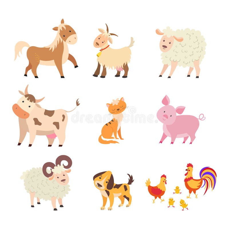 Different Home Farm Animals Set: Horse, Cow, Sheep, Goat, Cat, Dog, Pig, Hen, Rooster, Chicken, Ram. Stock Vector - Illustration of country, animal: 141838388 Different Home Farm Animals Set: Horse, Cow, Sheep, Goat, Cat, Dog, Pig, Hen, Rooster, Chicken, Ram. Stock Vector - Illustration of country, animal: 141838388