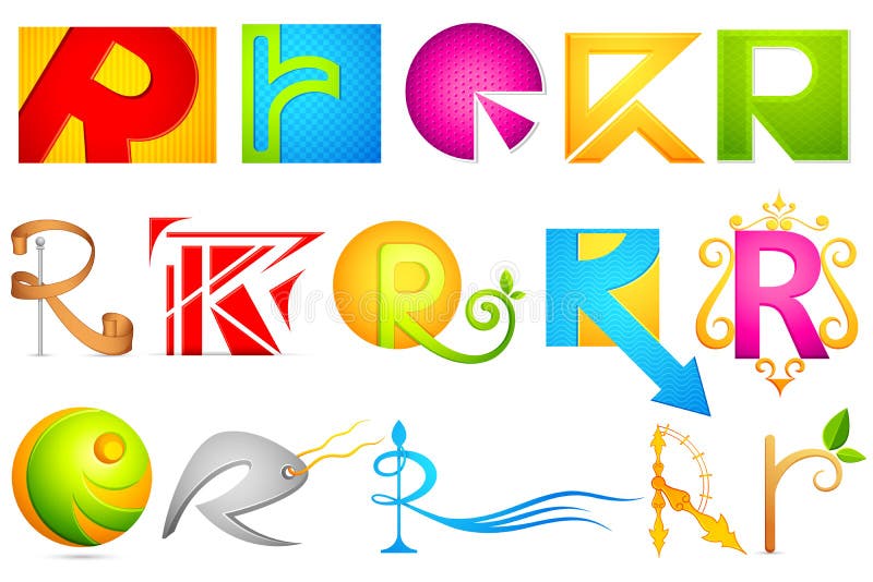 Different Icon with alphabet R royalty free illustration