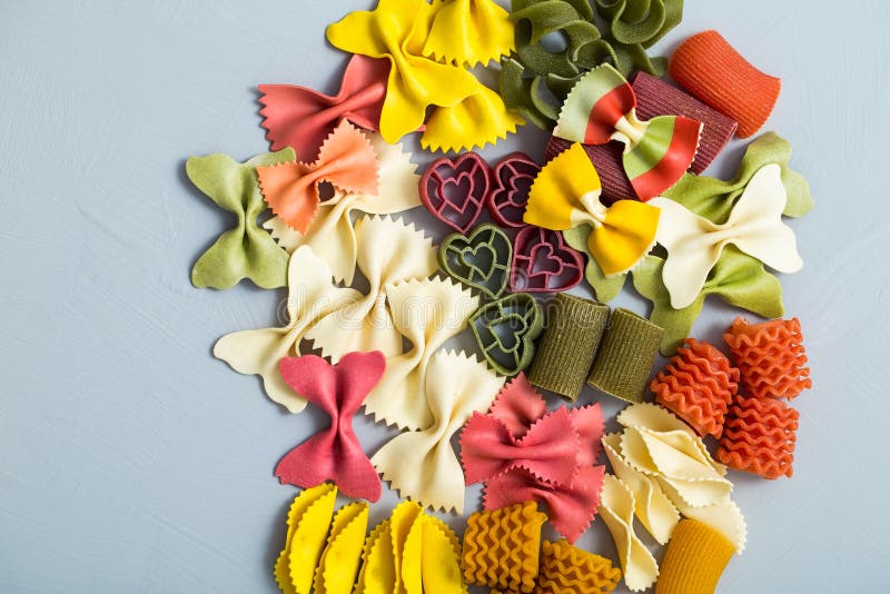 Different Italian Pasta with a Top View. Multicolored Pasta with ...