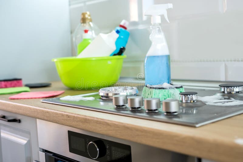 Different Items for Cleaning Your Kitchen. Concept Cleaning Stock Image