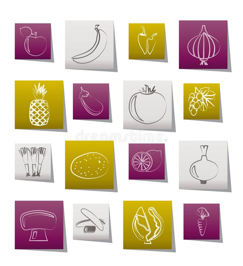 Different kind of fruit and vegetables icons