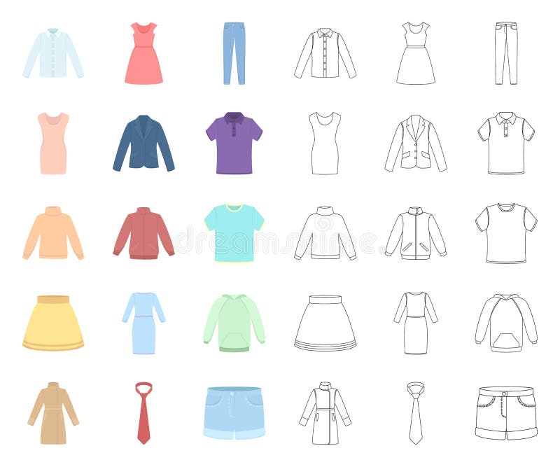 Different Kinds of Clothes Cartoon,outline Icons in Set Collection for ...