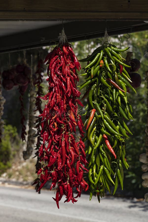 Hanging Chili Peppers stock image. Image of produce, fresh 12421497
