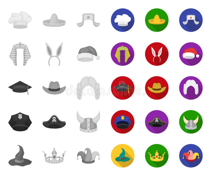 Different Kinds Of Hats Mono,flat Icons In Set Collection For Design ...