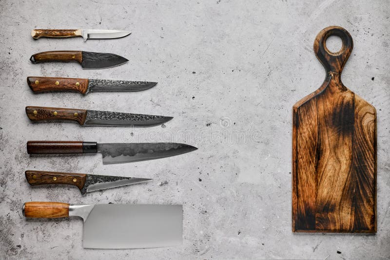 Different Kinds of Knives and Cutting Board Stock Photo Image of