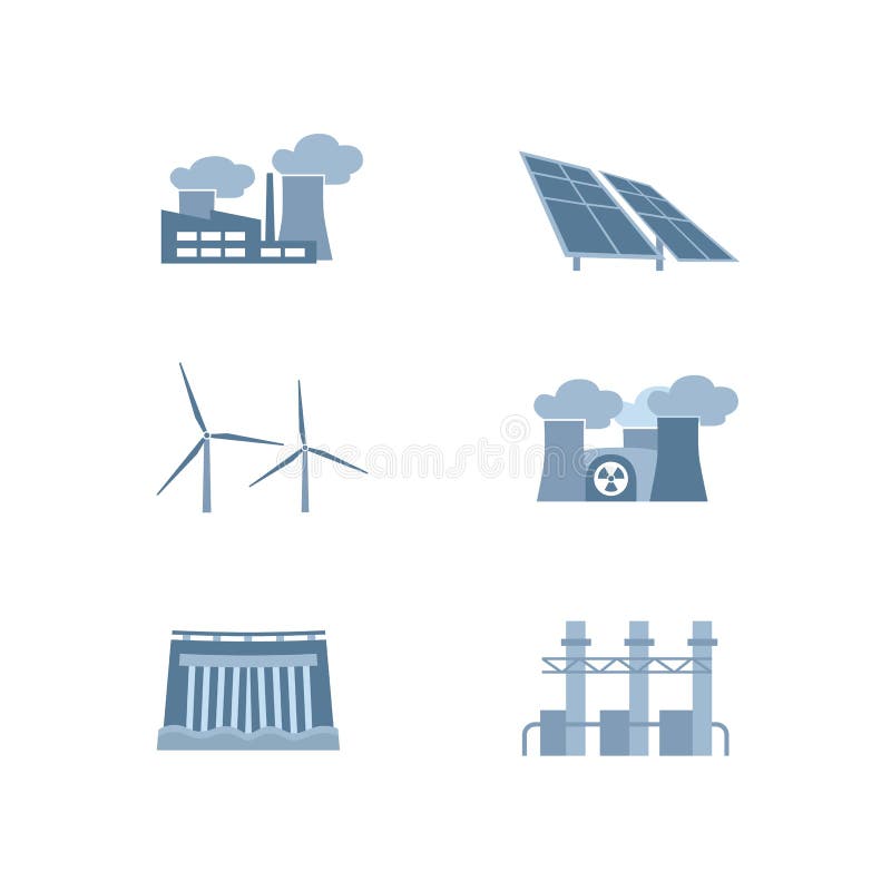 Different kinds of power plants vector illustration