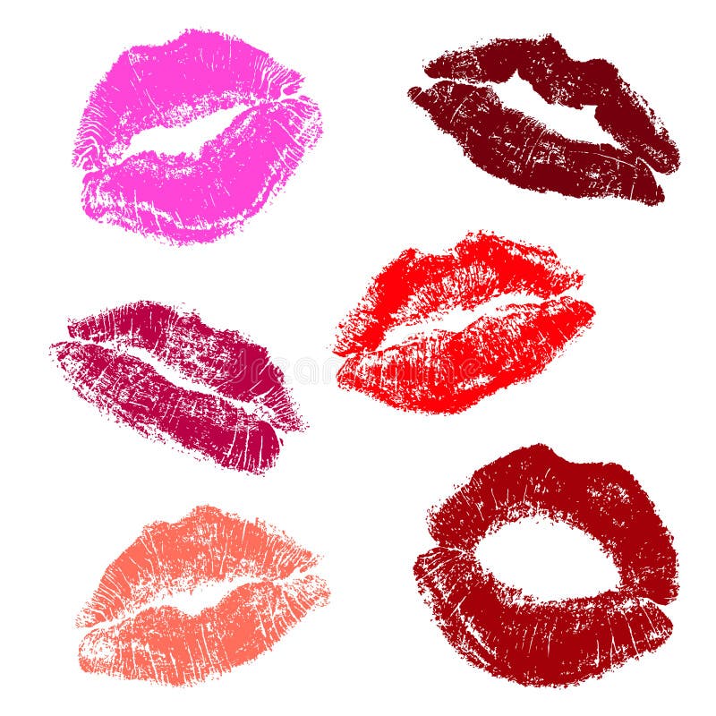 Lipstick Kiss Print Isolated Vector Set. Red Vector Lips Set. Different ...