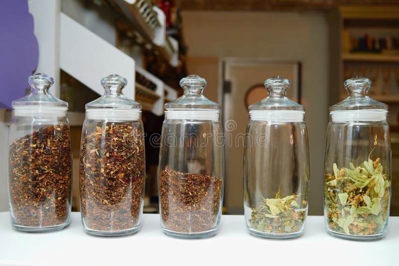 Different Leaf Teas in Jar on Table Indoors. Stock Image Image of agriculture, organic 236305767