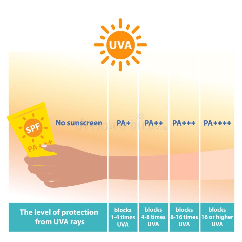 Protection Grade of UVA PA Blocks UVA Ray Vector on White Background