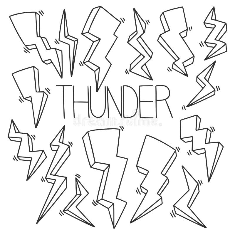 Different lightnings vector concept in doodle and sketch style. Hand drawn illustration. Icon and logo idea vector illustration