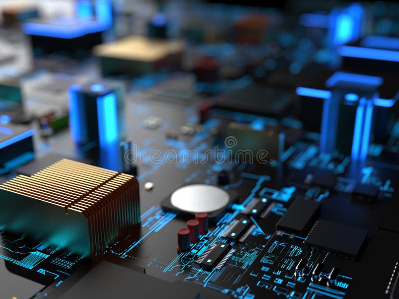Different parts of computer chips and transistors. royalty free illustration