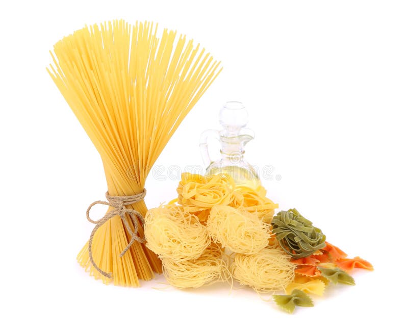 Different pasta and olive oil.