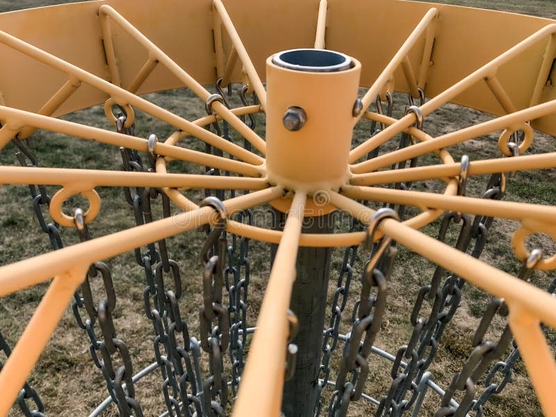 Top View of a Disc Golf Frolfing Basket with Chain Stock Photo Image