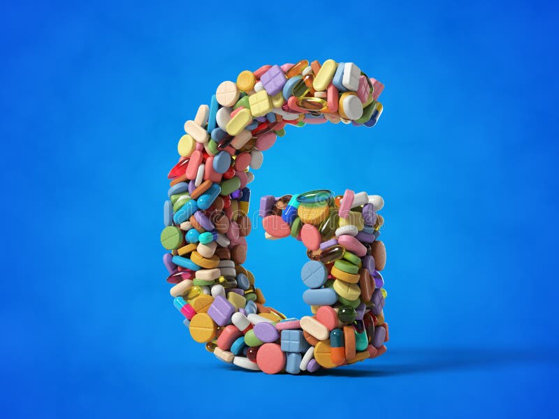 different pills stack in shape of letter G