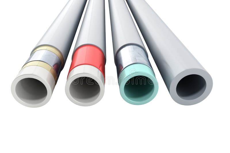 Different Plastic Water Pipes in Layers 3d Render on White Stock