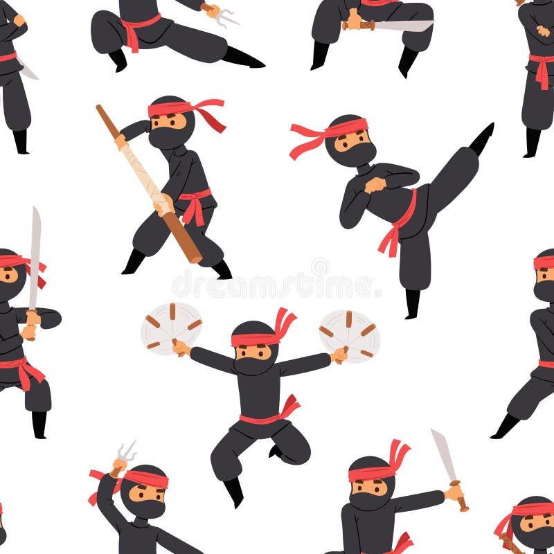 ninja de desenho animado preto define 12 com seis poses diferentes 3381499  Vetor no Vecteezy