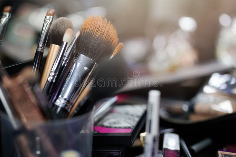Different professional tool brushes for make up stock photography